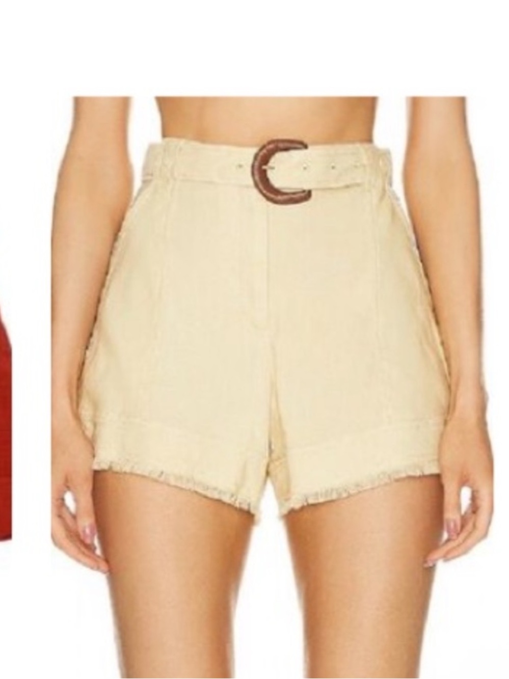 Jonathan Simkhai Tan yellow High-Waist Paperbag Shorts with Belt